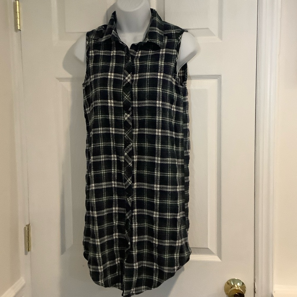 SANS SOUCI Sleeveless Blue/Green Farm Grunge Alt Country Fall Shirt Dress S